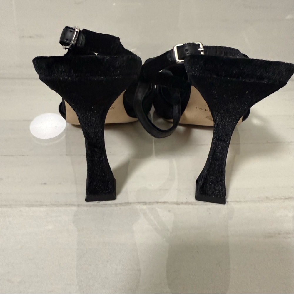Antonio Melani Black Velvet Embellished Heels Elegant Strappy Pointed Toe Pumps - Picture 5 of 8